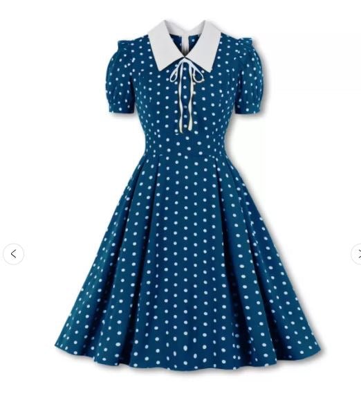 Vestido Vintage Azul De Talle Alto