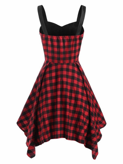 Vestido Vintage De Talle Alto A Cuadros