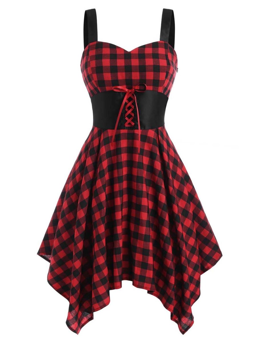 Vestido Vintage De Talle Alto A Cuadros