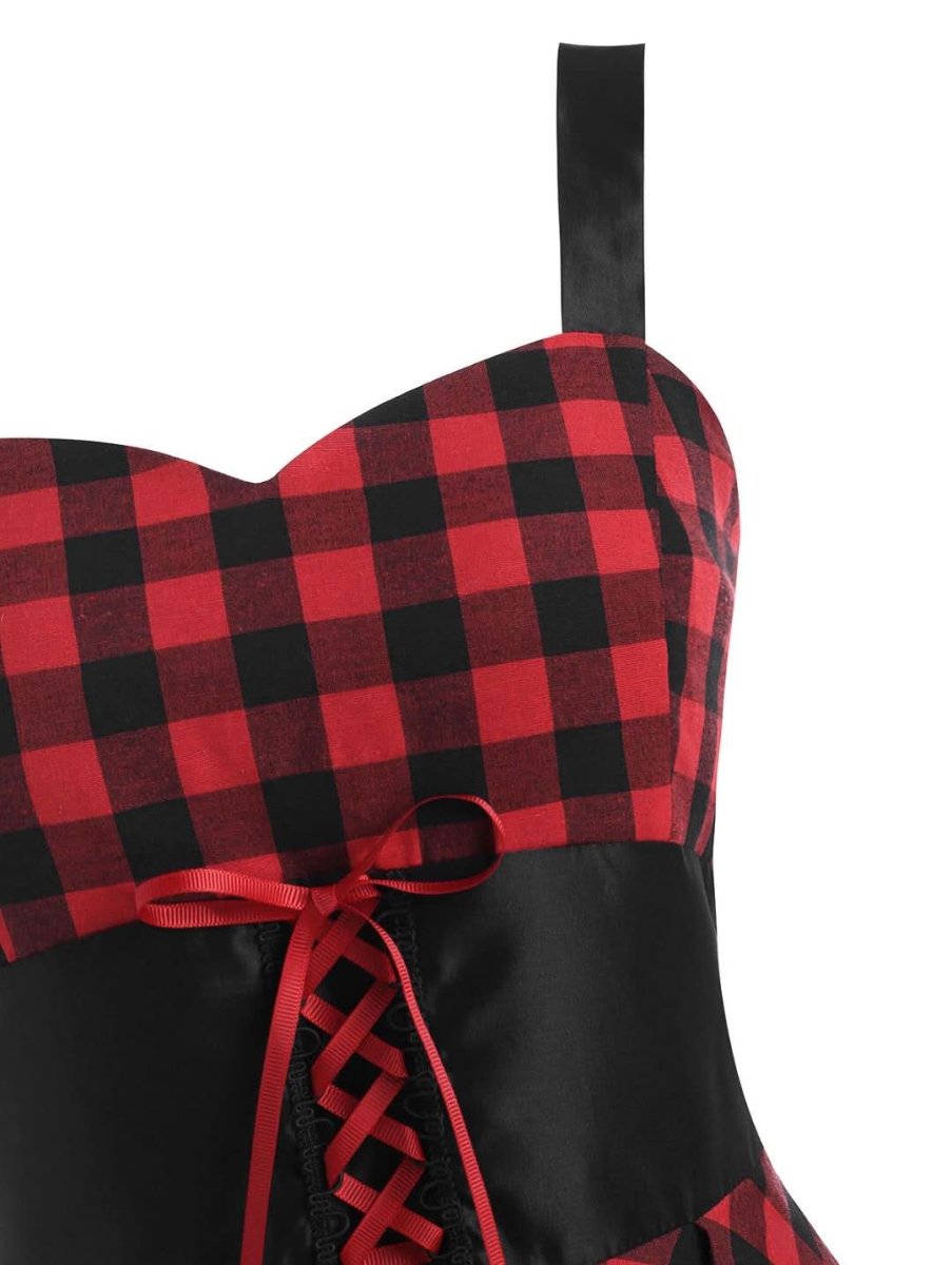 Vestido Vintage De Talle Alto A Cuadros