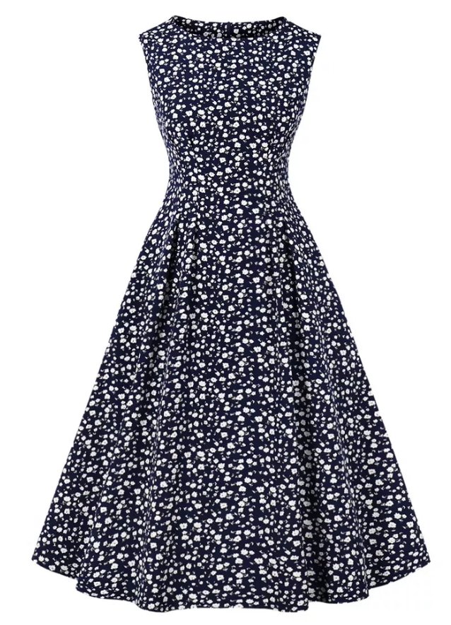 Vestido Vintage De Talle Alto Azul Marino