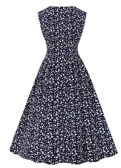 Vestido Vintage De Talle Alto Azul Marino