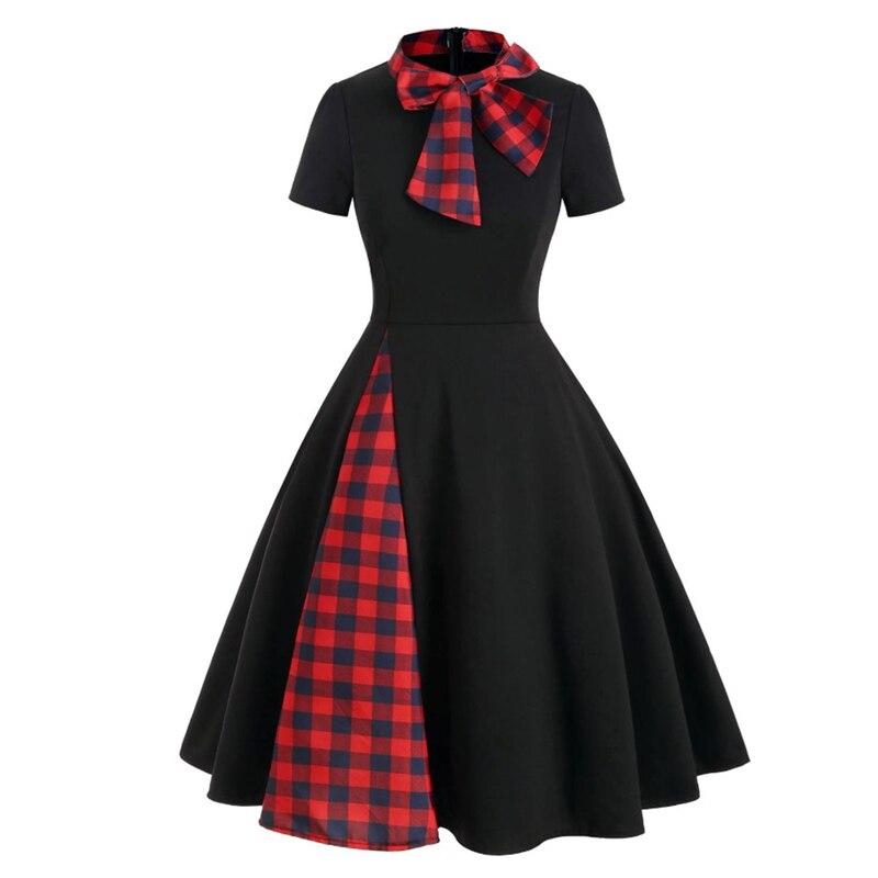 Vestido Vintage De Tartán Negro