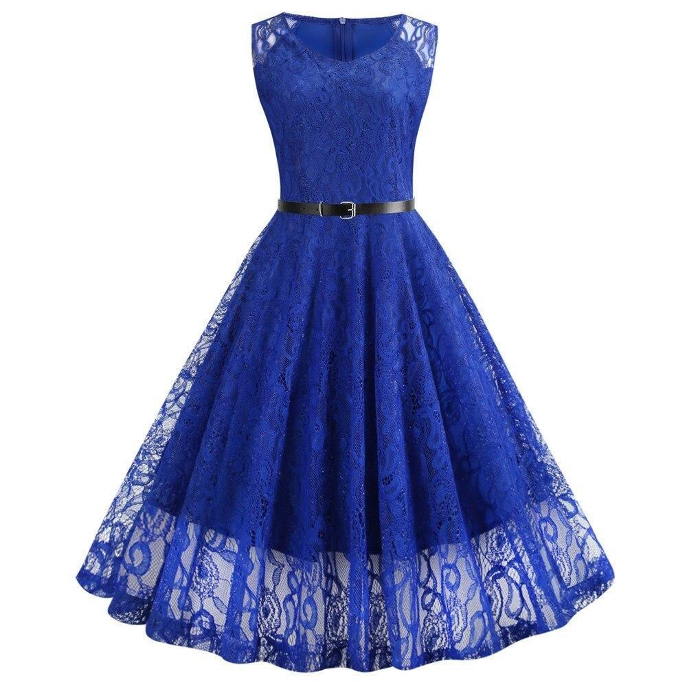 Vestido Trapecio Vintage Azul