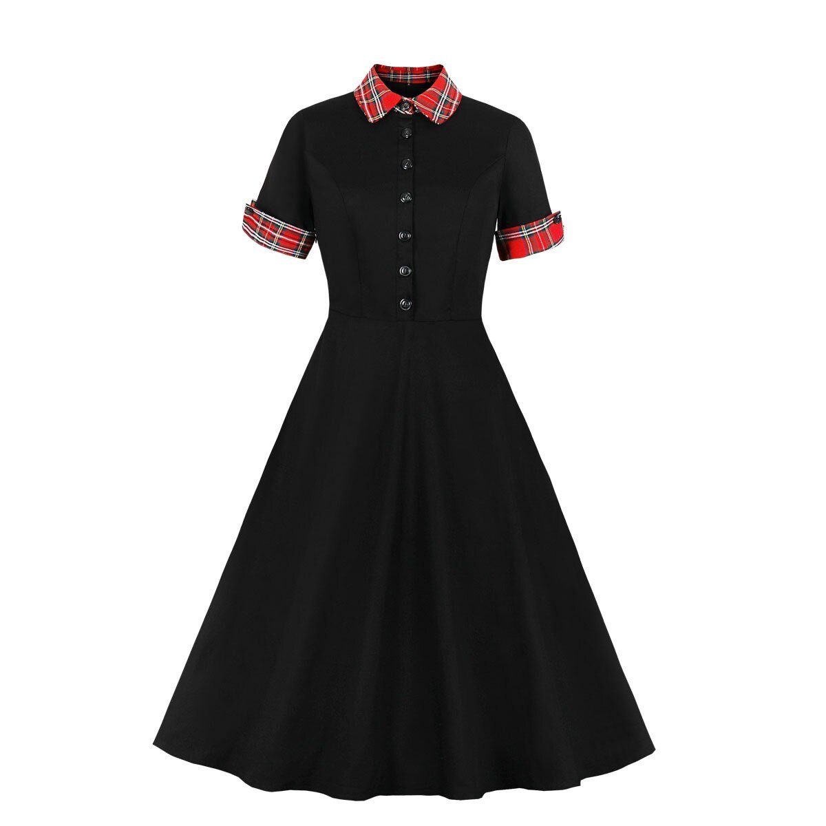 Vestido Vintage De Trabajo A Cuadros Negro