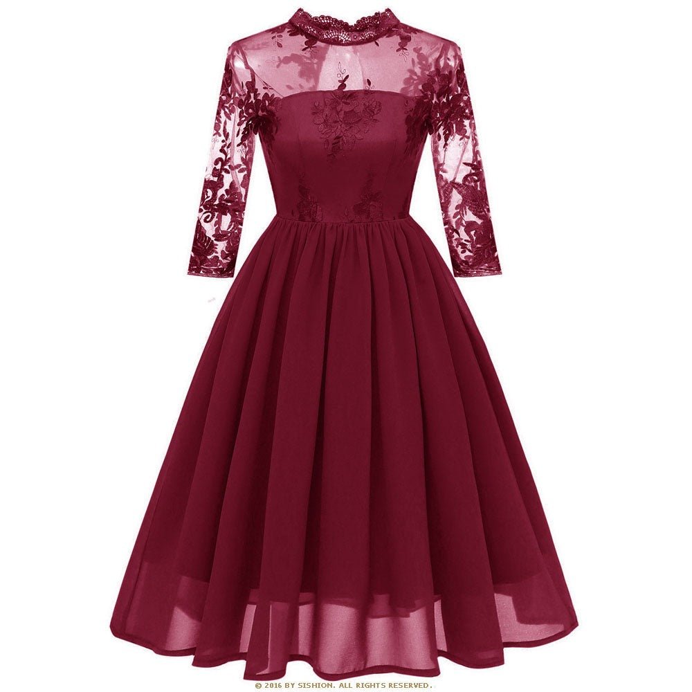 Vestido Vintage De Gasa Burdeos