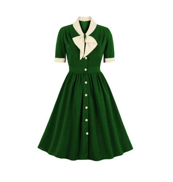 Vestido Vintage Verde Con Cuello Blanco
