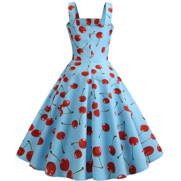 Vestido Vintage 1950 Azul Cereza