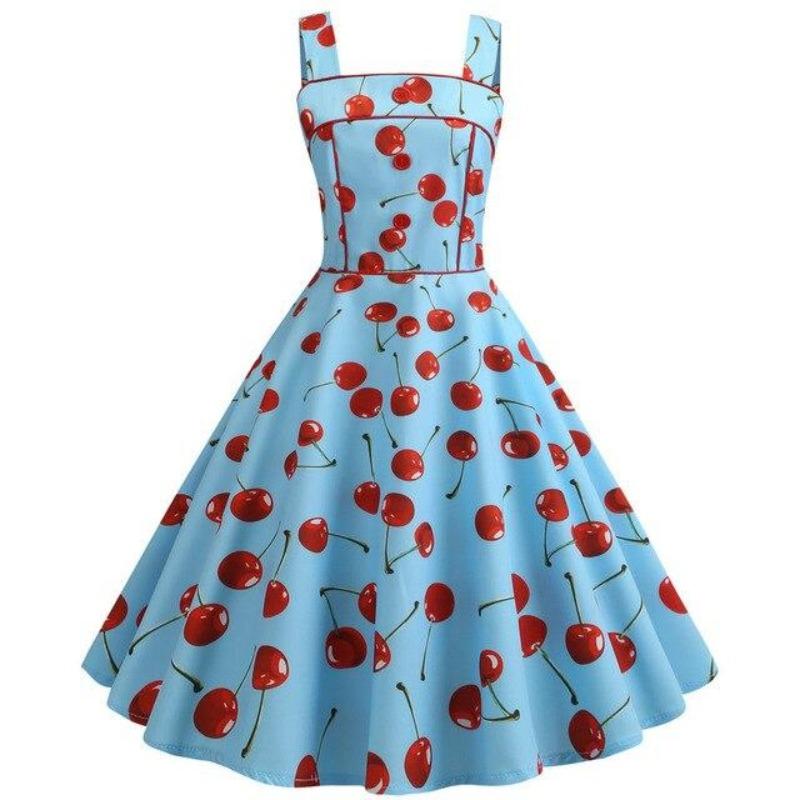 Vestido Vintage 1950 Azul Cereza