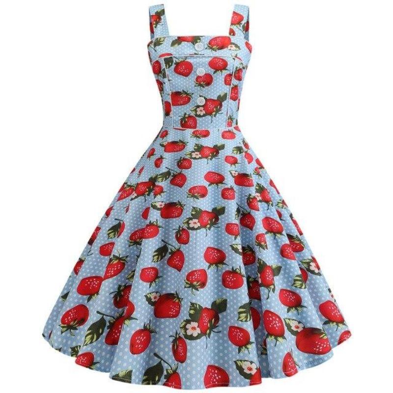 Vestido Vintage 1950 Azul Fresa