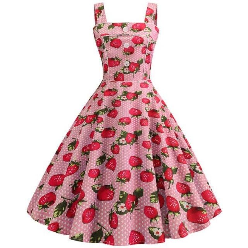 Vestido Vintage 1950 Rosa Fresa