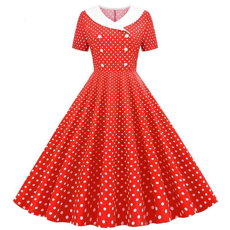 Vestido Años 50 Rojo Y Blanco