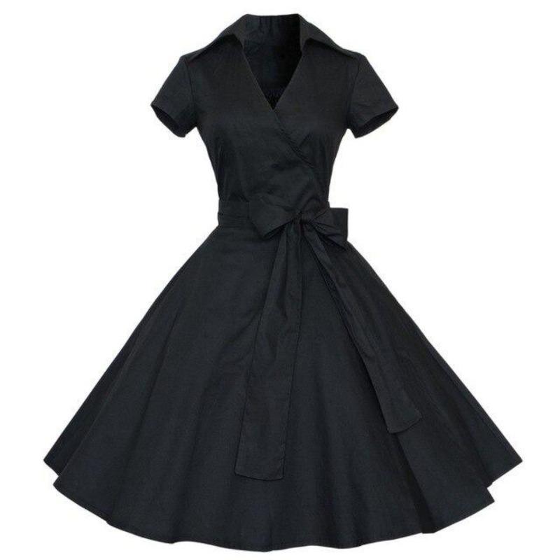 Vestido Vintage 1950s Negro Liso