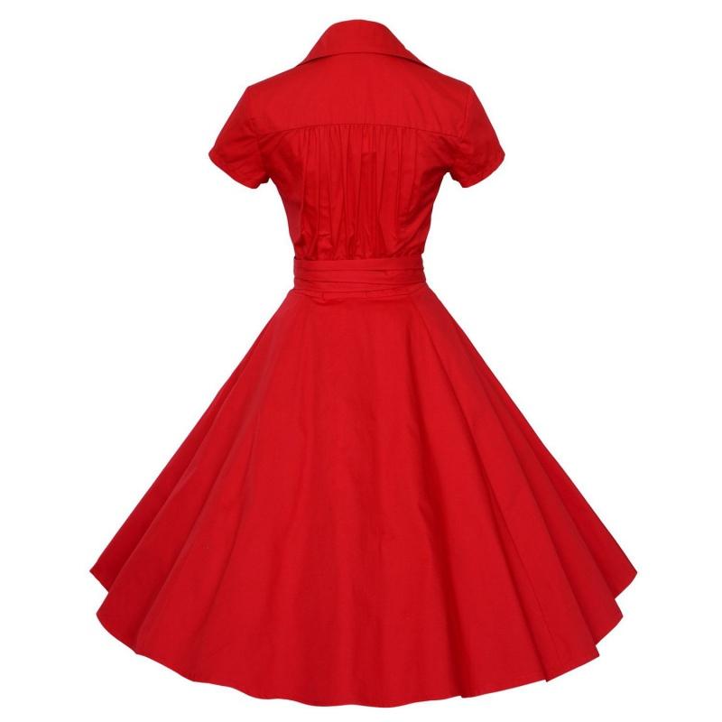 Vestido Vintage Rojo Sólido De Los Años 50