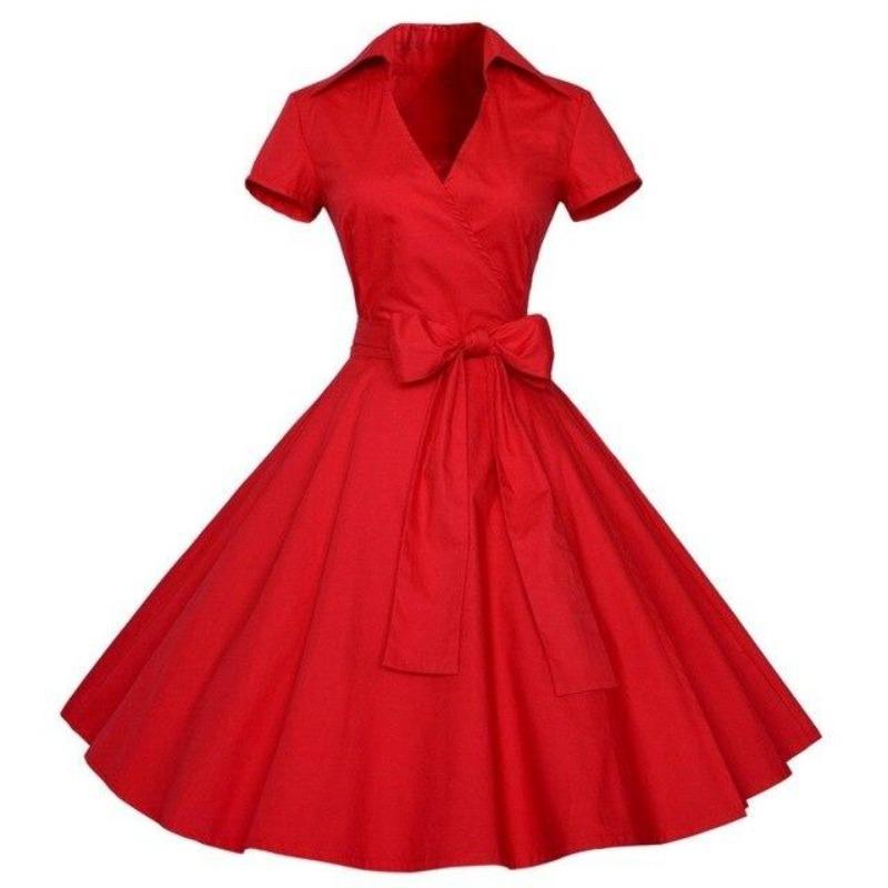 Vestido Vintage Rojo Sólido De Los Años 50