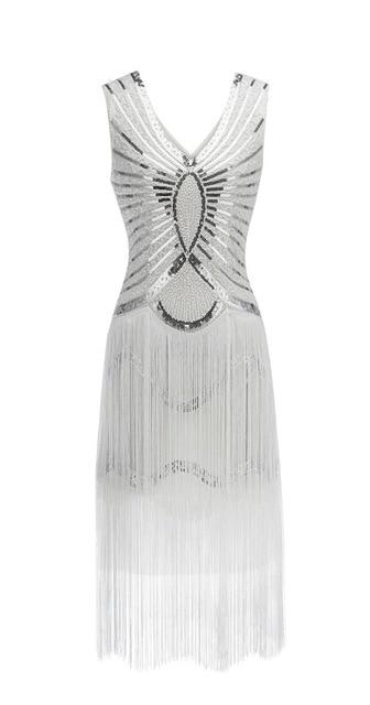 Vintage 1920s Art Deco Vestido Blanco