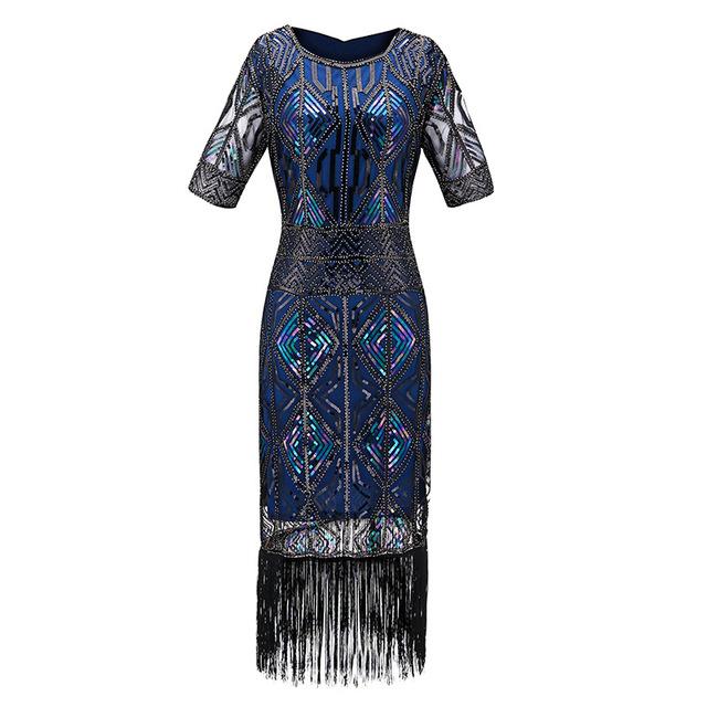 Vestido Largo Azul Vintage Gatsby De Los Años 20