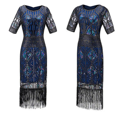 Vestido Largo Azul Vintage Gatsby De Los Años 20