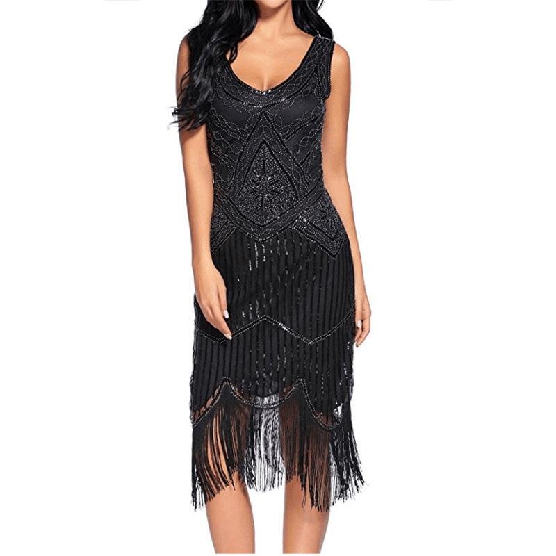 Vestido Vintage 1920s Gatsby Negro