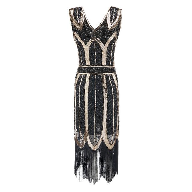 Vintage 1920s Gatsby Vestido Negro Oro