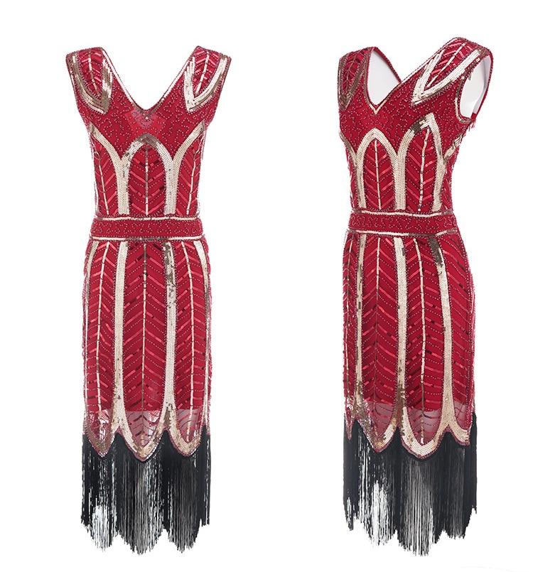 Vintage 1920s Gatsby Vestido Rojo