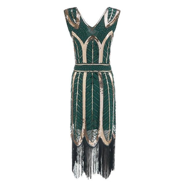 Vestido Gatsby Vintage Años 20 Verde