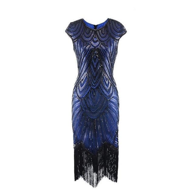 Vestido Vintage Azul Negro Art Deco Tallas Grandes Años 20