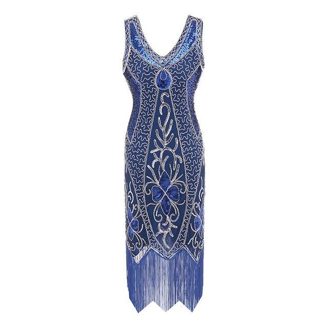 Vestido Charleston Plus Size 1920s Vintage Azul