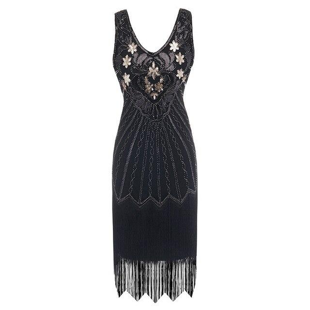 Vestido Vintage De Los Años 20 De Talla Grande En Oro Negro
