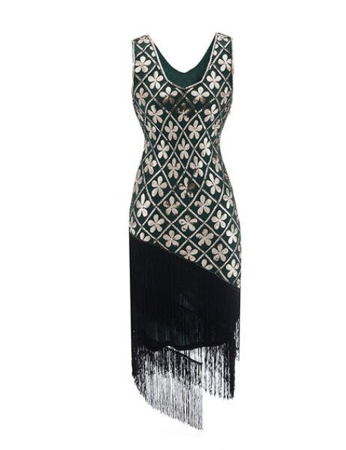 Vestido Vintage De Los Años 20 De Talla Grande En Oro Verde