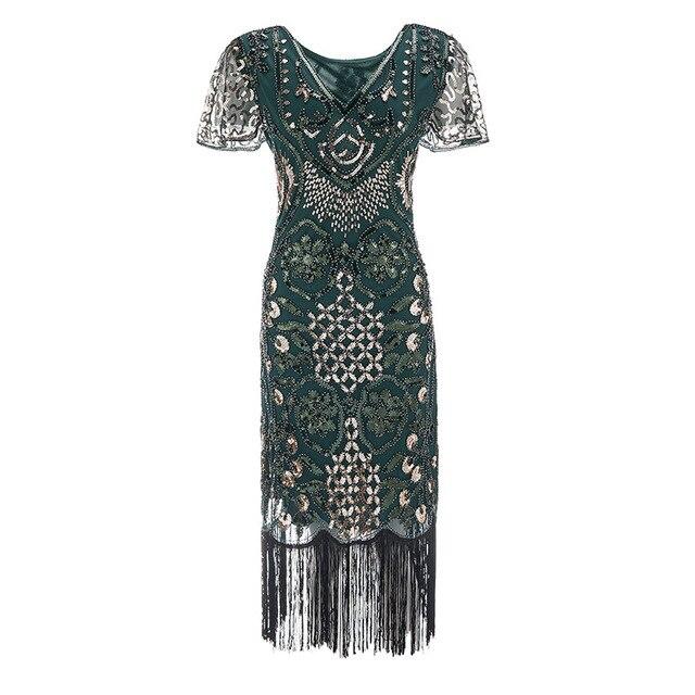 Vestido Vintage Verde De Los Años 20 De Talla Grande
