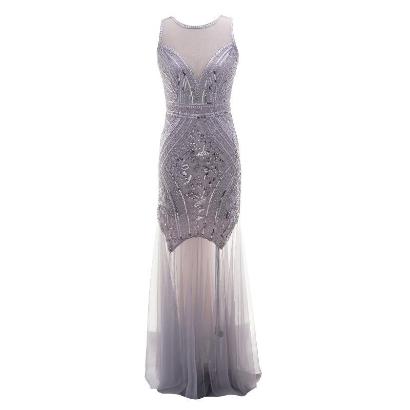 Vestido Vintage 1920s Largo Gris