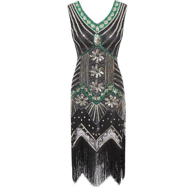 Vestido Vintage 1920s Negro Verde