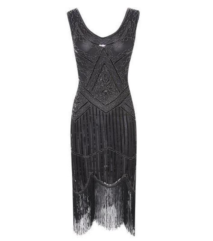 Vestido Vintage 20s Negro Plata