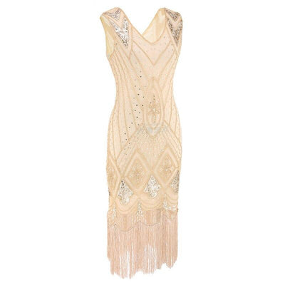 Vestido Vintage Años 20 Lentejuelas Beige