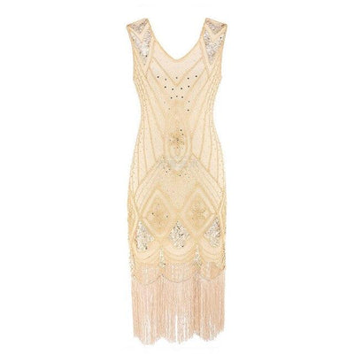 Vestido Vintage Años 20 Lentejuelas Beige
