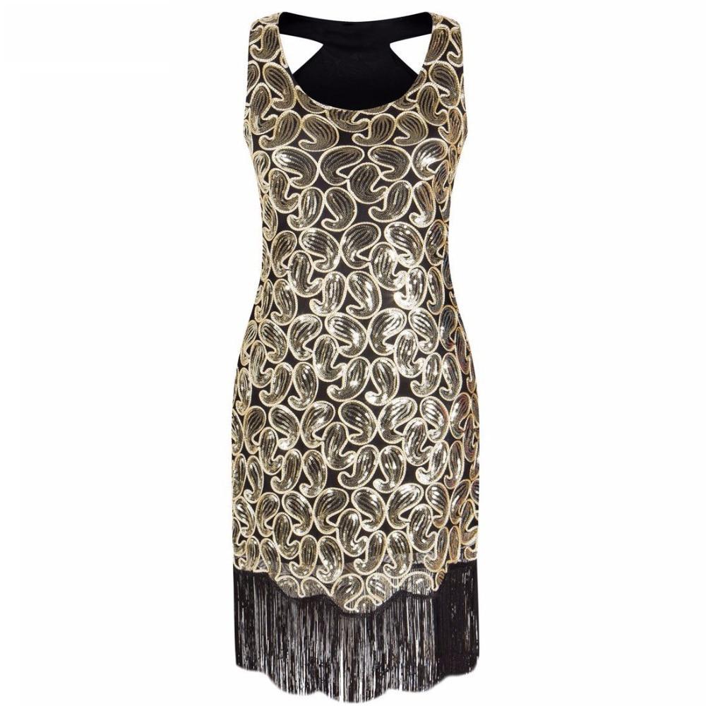Vestido Vintage Sexy De Oro Negro De Los Años 20