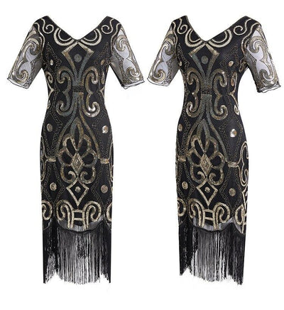 Vestido Años 20 Encaje Dorado