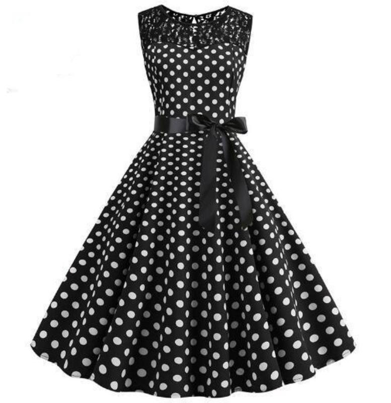 Vestido Vintage De Encaje Con Lunares Negros