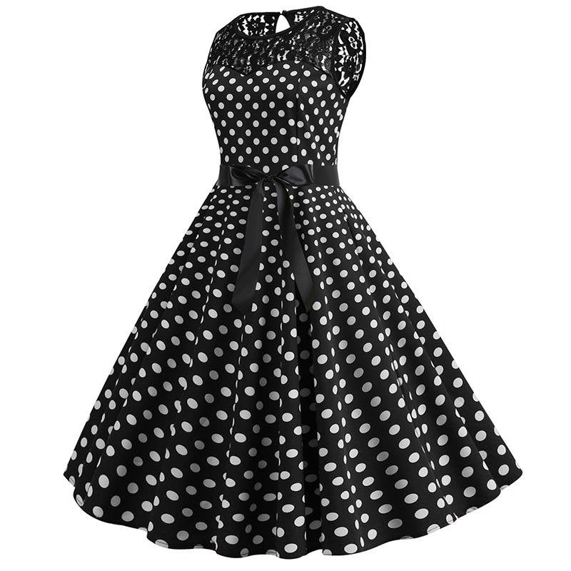 Vestido Vintage De Encaje Con Lunares Negros