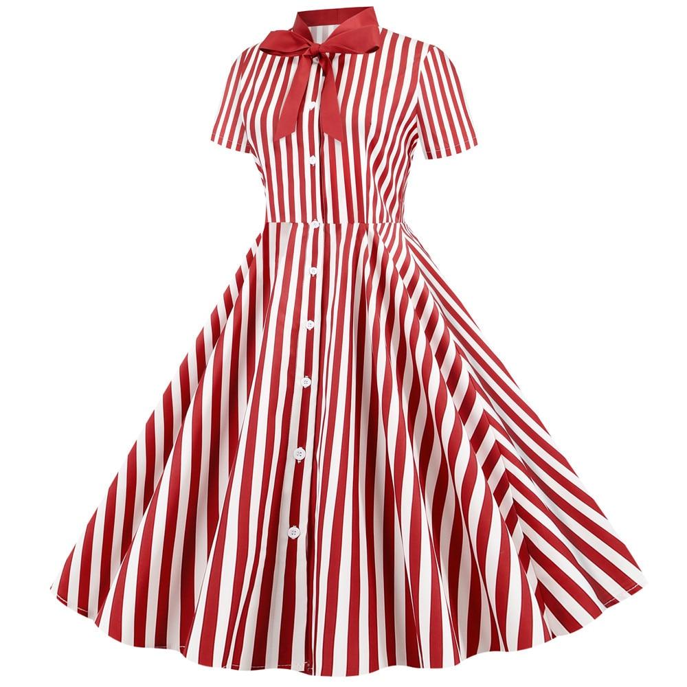Vestido Retro Vintage Rayas Rojo