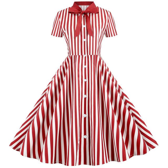 Vestido Retro Vintage Rayas Rojo