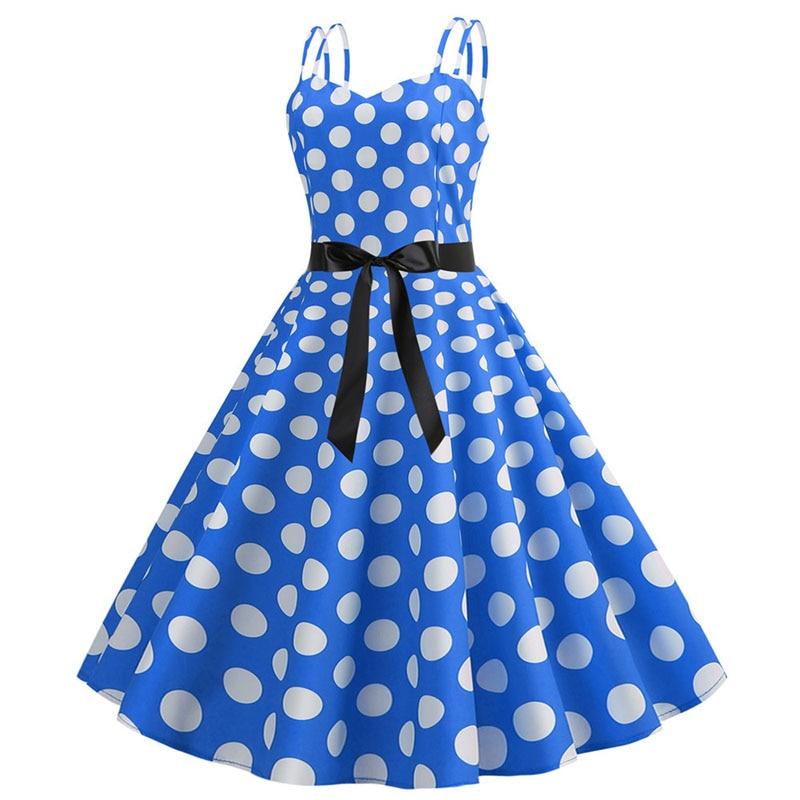 Vestido Rockabilly Vintage Azul Lunares