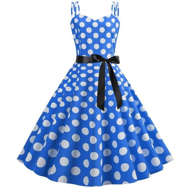 Vestido Rockabilly Vintage Azul Lunares