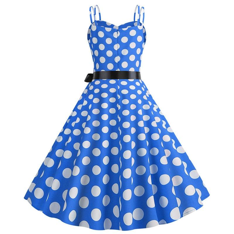 Vestido Rockabilly Vintage Azul Lunares