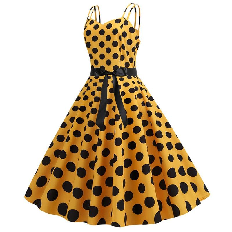 Vestido Vintage Rockabilly Amarillo Lunares
