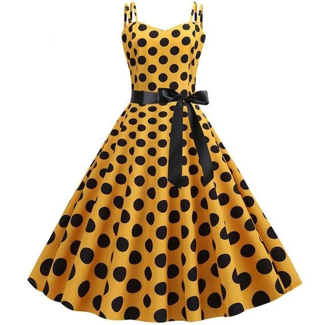 Vestido Vintage Rockabilly Amarillo Lunares