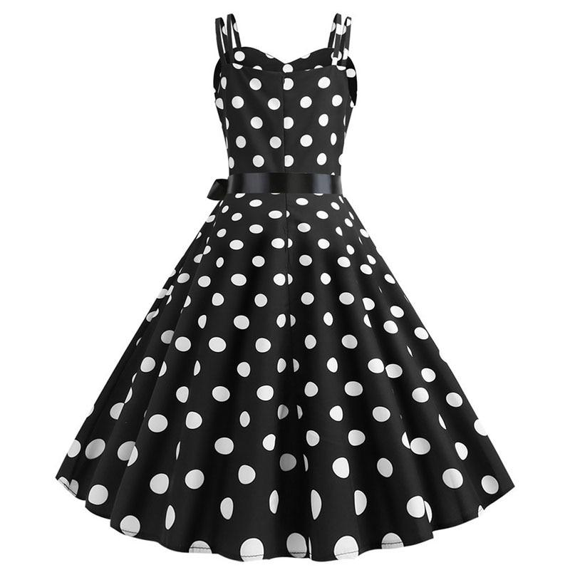 Vestido Vintage Rockabilly Negro Lunares Blancos