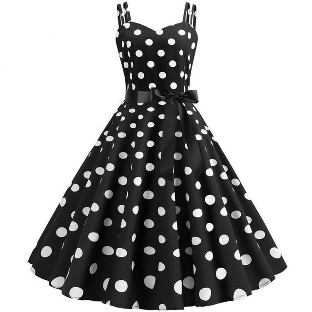 Vestido Vintage Rockabilly Negro Lunares Blancos