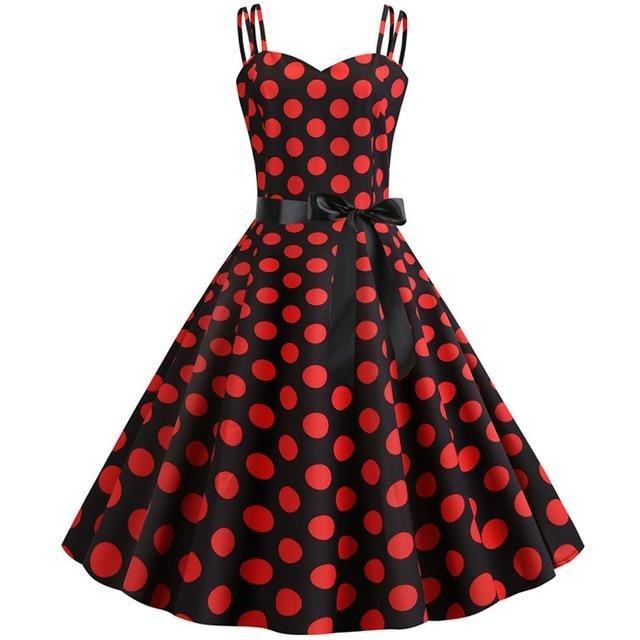 Vestido Vintage Rockabilly Negro Lunares Rojos